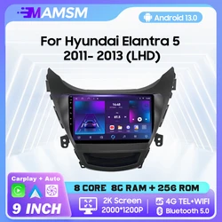 MAMSM 2K QLED Android 13 Car Radio For Hyundai Elantra 5 2011- 2013 LHD Multimedia Video Player Navigation GPS Carplay Autoradio