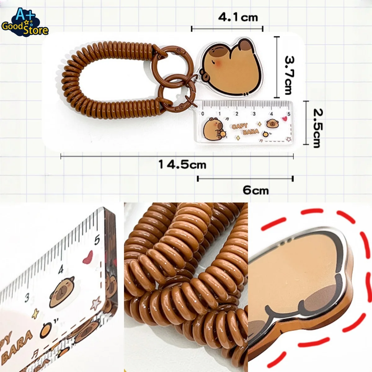 Capybara Ruler 5cm Spring Keychain Bag Pendant Mini Measure Ruler Portable Measuring Tool Key Chain Students Stationery Supplies