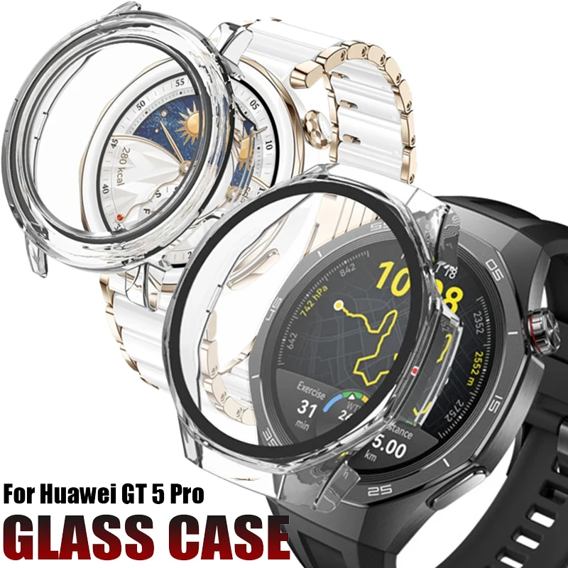 Glas-PC-Gehäuse für Huawei Watch GT5 Pro 42 mm 46 mm, Vollbild-Glas und vollständige Abdeckung, Stoßstange, Sturzpräventionsschutz, Hartschale