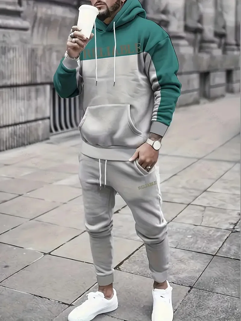 The 2025 Spring and Autumn new men's hoodie set is a casual and fashionable streetwear collection with letter prints