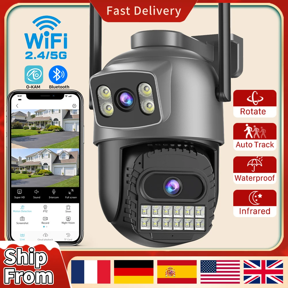 10MP Outdoor PTZ 2.4G/5G Wifi Camera 5X Zoom Dual Lens Dual Screen 8MP Surveillance Camera Auto Tracking ANBIUX Onvif Camera