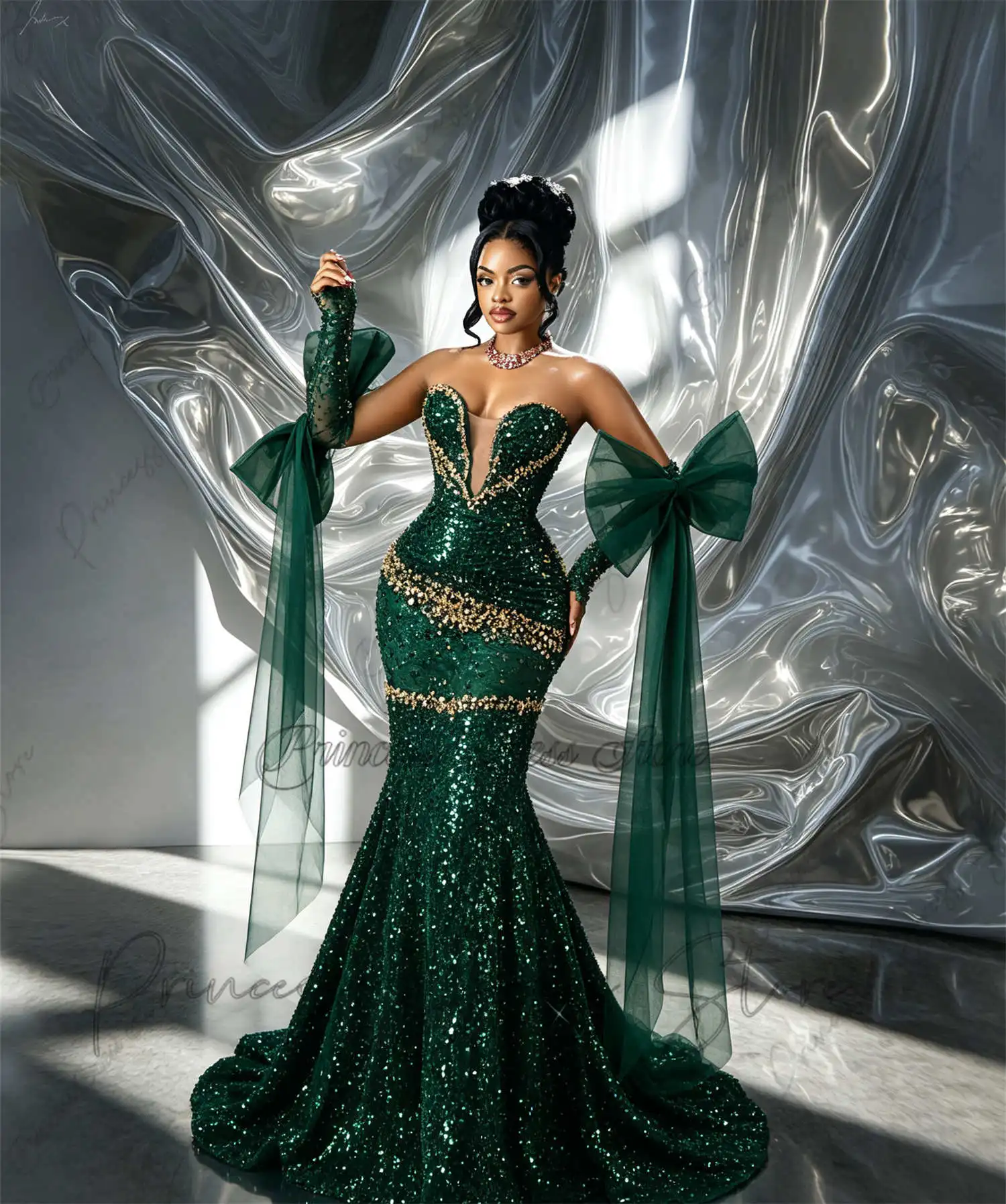 Shiny Long Prom Dresses For Black Girls Crystals Sequins Birthday Party Dresses African Evening Gown Robe De Customized
