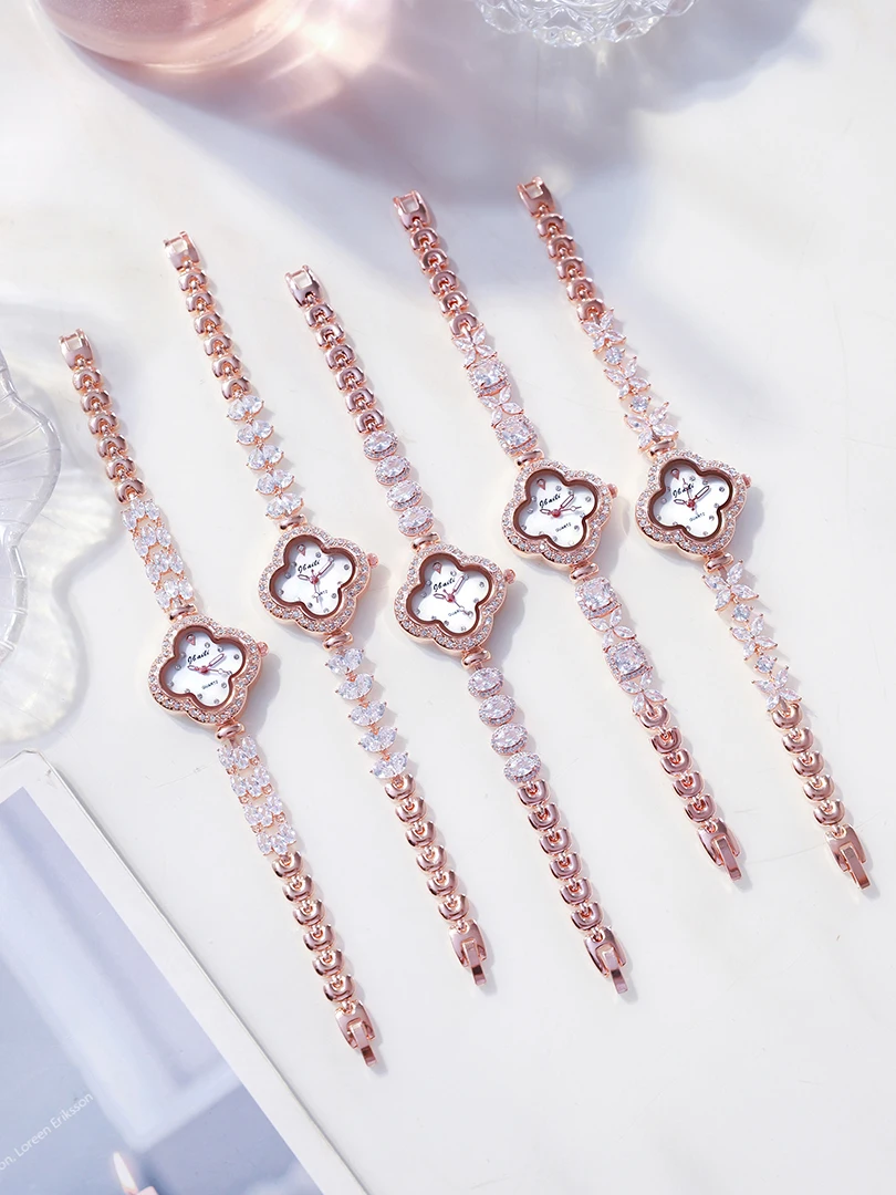 Rose Gold Sliver Watch Women Quartz Wristwatch Luxury Bangle Bracelet Style Diamond Clock Ladies Girls Vintage New Flower Reloj