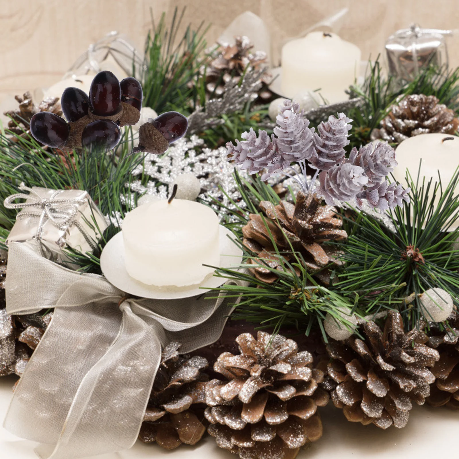 

3Pcs Christmas Artificial Bouquet Pine Cone Branch DIY Bright Vivid Fake Branch Holiday Wedding Props Fake Bouquet Christmas