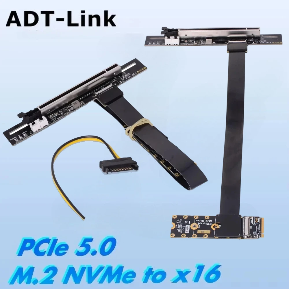 M.2 NVMe to PCIe 5.0 X16 Extender Gen5 Adapter Cable Turn Left/Right FFC Flexible Jumper NGFF M2 M Key for PCI Express 5.0 Riser