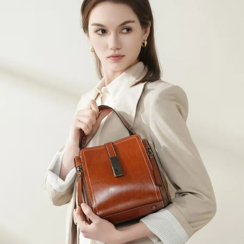 Genuine Leather Women's Crossbody Bag Large Capacity New Autumn Winter Versatile Mom's Handbag Shoulder Bag