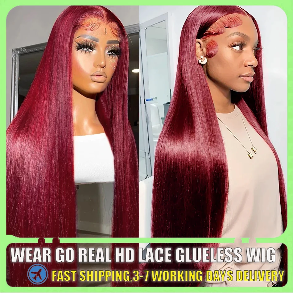 

13x4 13x6 99J Red Lace Front Human Hair Wigs 4x4 Burgundy Colored Straight Lace Frontal Wig Glueless Human Hair Wigs For Women