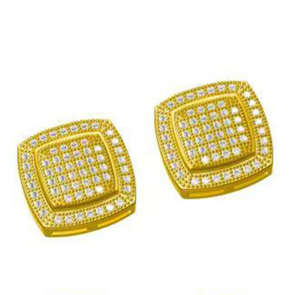 

New Arrival Hip-Hop Double-Layer Square Zircon Earrings Minimalist Fashion 925 Silver Needle Copper Jewelry