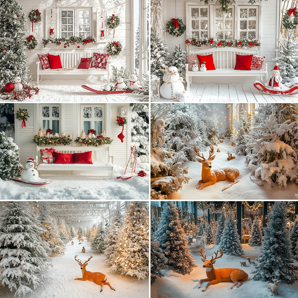 

Christmas Kids Portrait Photography Backdrop Snowy Pine Tree Garland Baby Shower Merry Christmas Background Photo Studio
