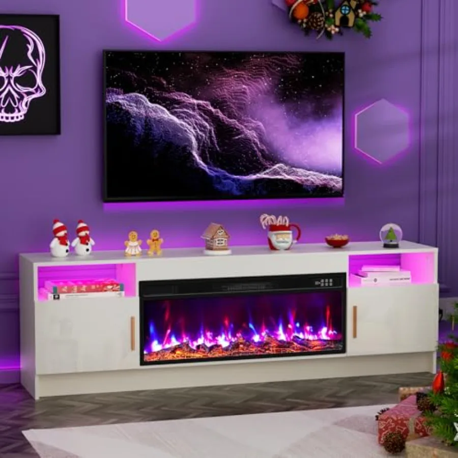 70 حامل تلفزيون مدفأة كهربائية لـ 80 تلفزيونًا مركز ترفيهي حديث مع 36 مدفأة كهربائية مدمجة وإضاءة LED عالية