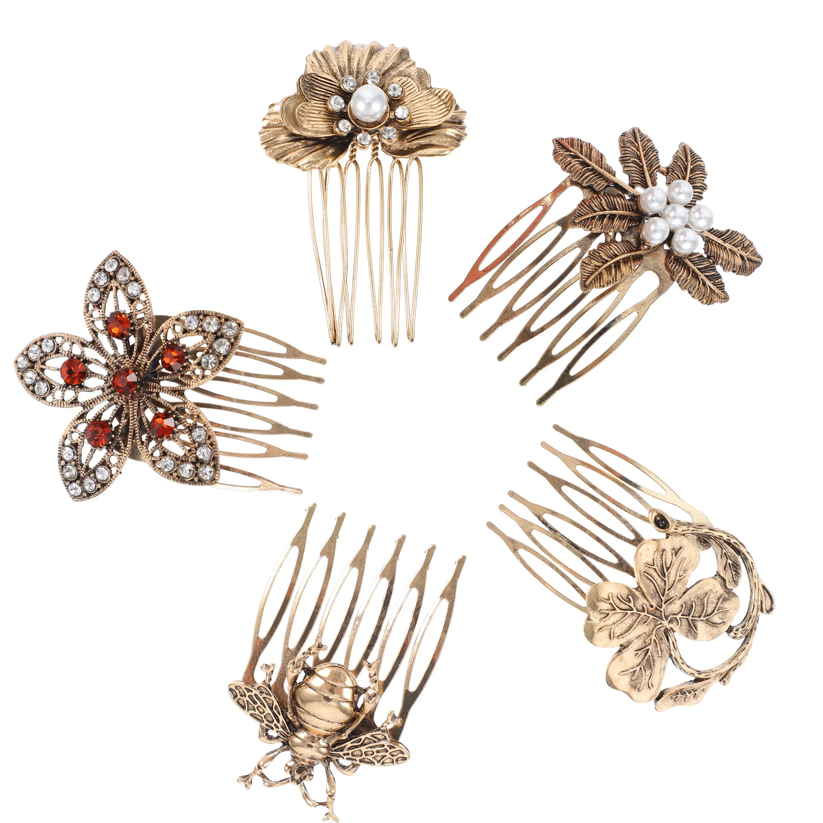 

5 Pcs Retro Diamonds Hair Comb Decorative Hairpins Bridal Accessories Alloy Side Bride Clips