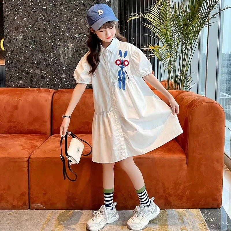 

Белые блузки с длинными рукавами с мультяшным рисунком для детей от 5 до 14 лет, милые рубашки для девочек, одежда для подростков, топы, детские платья 7, 8, 9, 10 лет