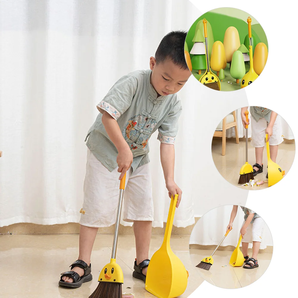 Little Yellow Duck Broom Child Broom Kids Cartoon Broom Toy Small Cleaning Broom Dustpan Brush Pretend Play Toddler Broom