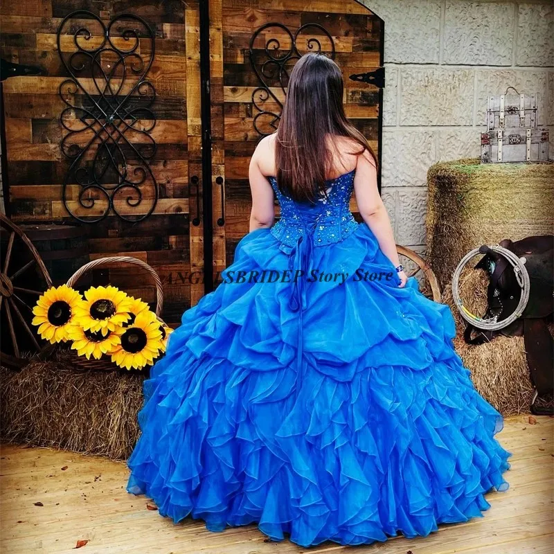 ANGELSBRIDEP New Blue Quinceanera Dresses Sweetheart Crystal Beading Tiered Pleat Skirt Charro Quinceanera Ball Gown 15 Vestidos