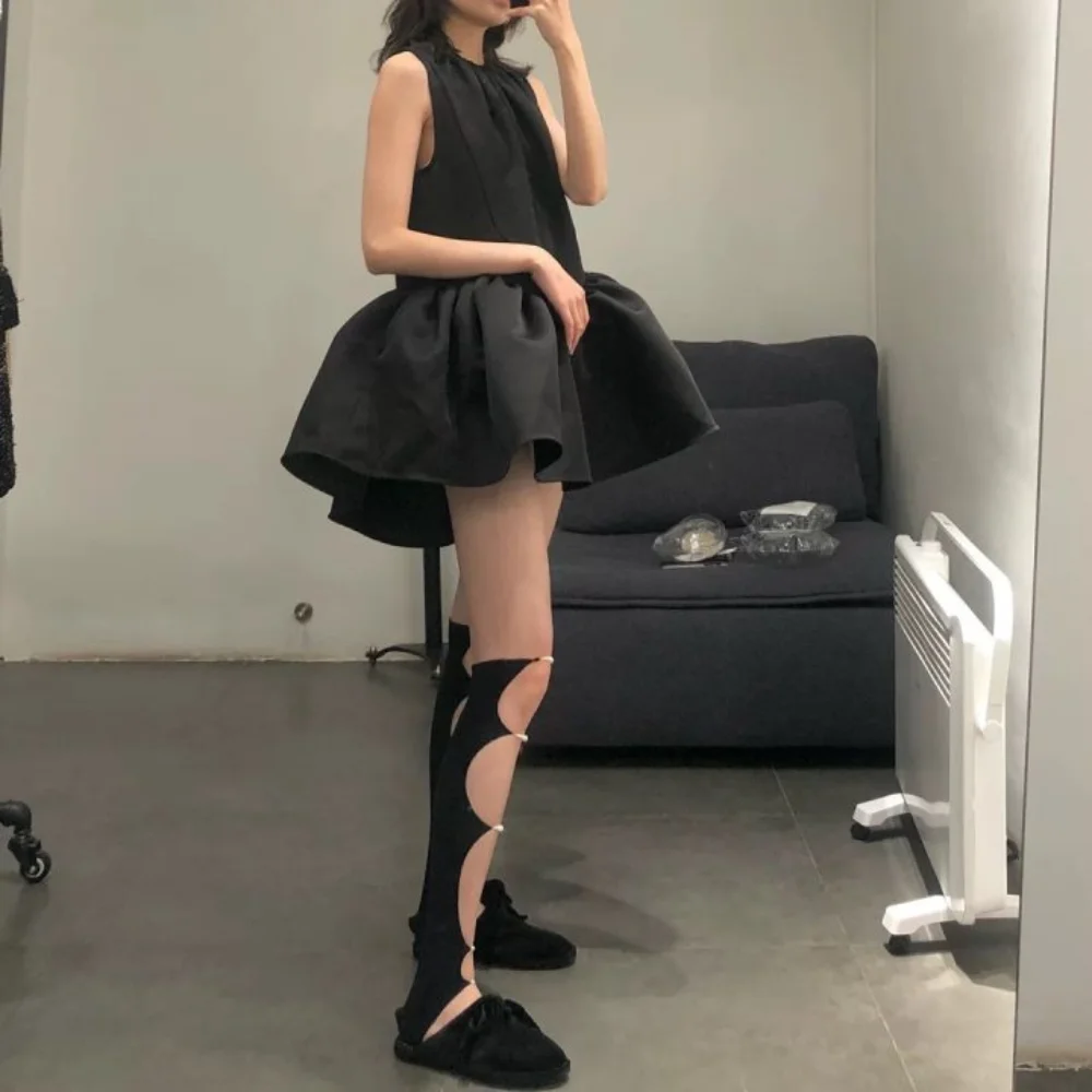 UV Protection Cool Black Punk Arm Sleeves Thin Y2K Pearl Half Finger Arm Cover Leg Socks Springy Hollowed Calf Sleeve Girls