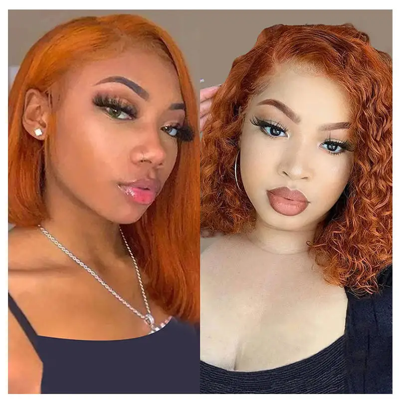 Ginger Orange Deep Wave Curly Wig Ginger Orange Closure Bob Wigs Straight Ginger Bob Lace Front Wig Wholesale