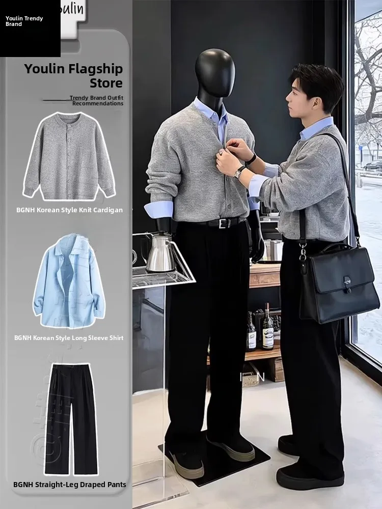 

Мужской вязаный кардиган в корейском стиле, комплект из двух предметов: свитер для повседневной носки и ленивого стиля, свободный крой, зимний вариант