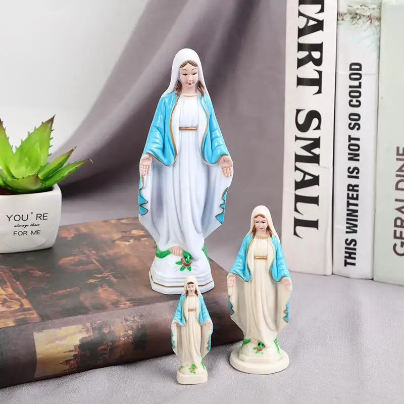 Plastic Blue Handmade Mary Statue Christmas Home Decoration Gift Detailed Tabletop Ornament