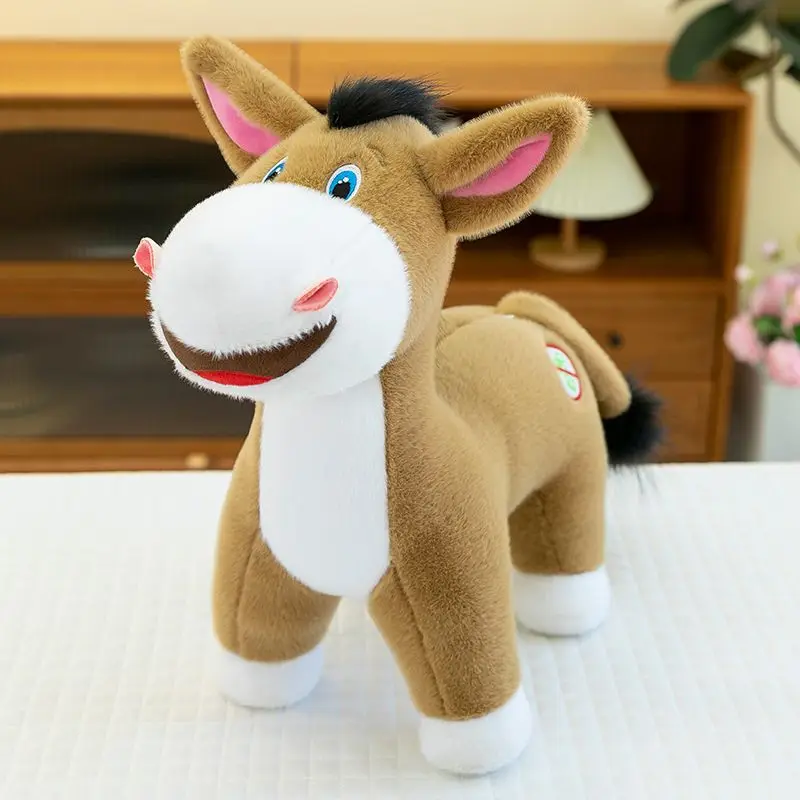Cute Donkey Plush Toy Soft Stuffed Animal Doll in Brown and Gray with Big Eyes for Kid Birthday Gift Home Decoration Personality