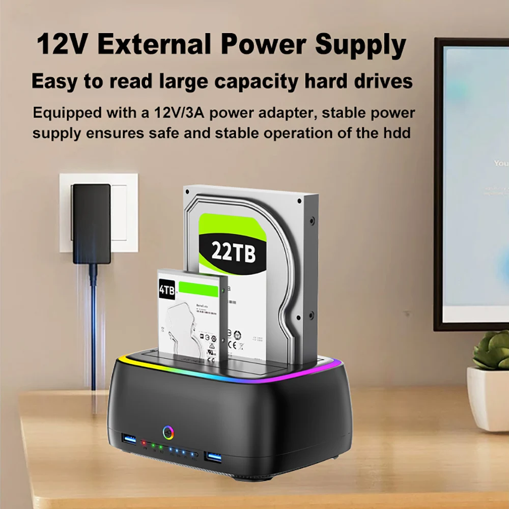 Док-станция для жесткого диска 5 Гбит/с, адаптер SATA-USB3.0 для 2,5 3,5 SSD RGB с эффектом подсветки, док-станция для жесткого диска, док-станция для жесткого диска