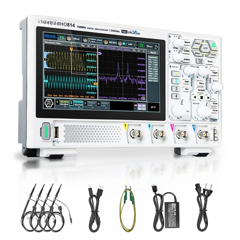 Oscilloscope numérique DHO814, bande de fréquence 100MHz + résolution verticale 12 bits + taux d'échantillonnage Maximum 1,25 GSa/s + 1000,000 wfms
