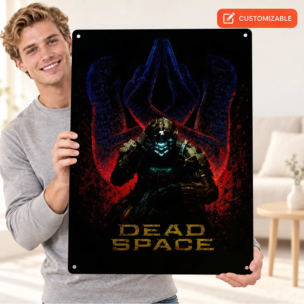 Dead Space Isaac Clarke Aluminum Poster Personalized Metal Sign Armored Engineer Red Glow Illustration Wall Art For Gaming Room