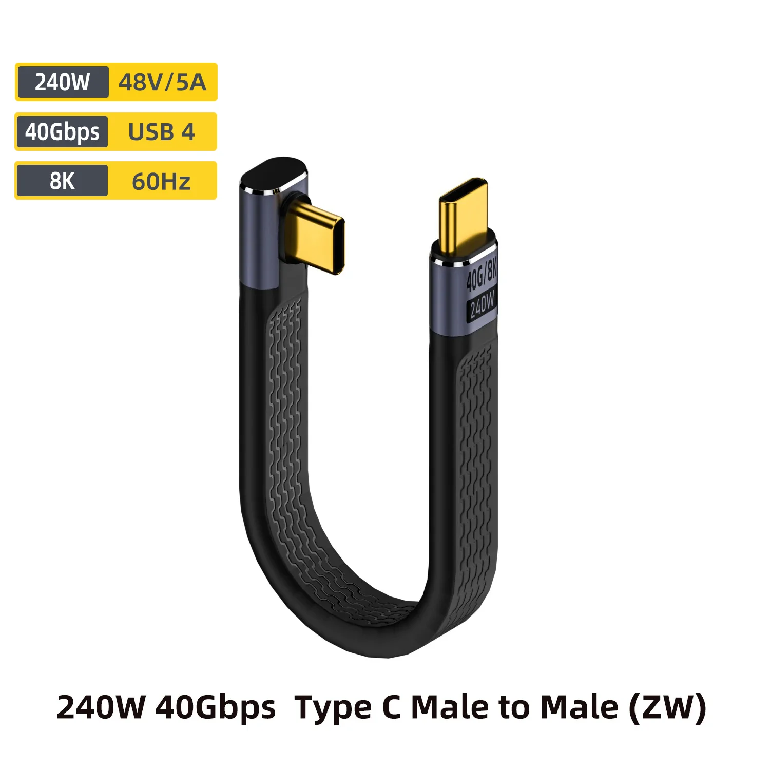 USB4 Kurzkabel 40Gbps Datenübertragung 240W PD Schnellladung Thunderbolt 4/3 Winkel-Typ-C-Kabel für SSD Laptop Macbook Anschluss