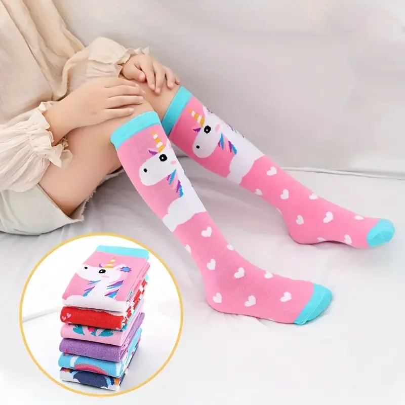 Children\'s Socks Cotton Girls Knee High Socks Rainbow Cute Cartoon Long Knee Socks Kids Dance Socks Toddler Girl Long Tube Sock