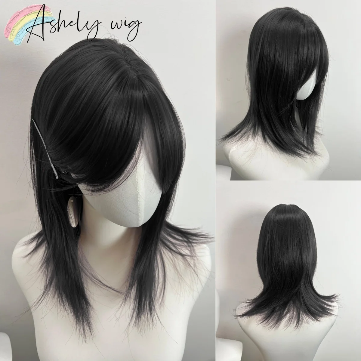 

Black Wig for Women 16inch Short Shoulder Length Hair Wigs Y2K Cute Lolita High Temperature Fibers Synthetic Wigs for Daily Use