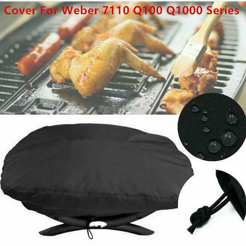 Heavy-Duty Grill Protective Cover, Compatible with Weber Q1000 & Q2000 Gas Grills, Durable for Outdoor Barbecue
