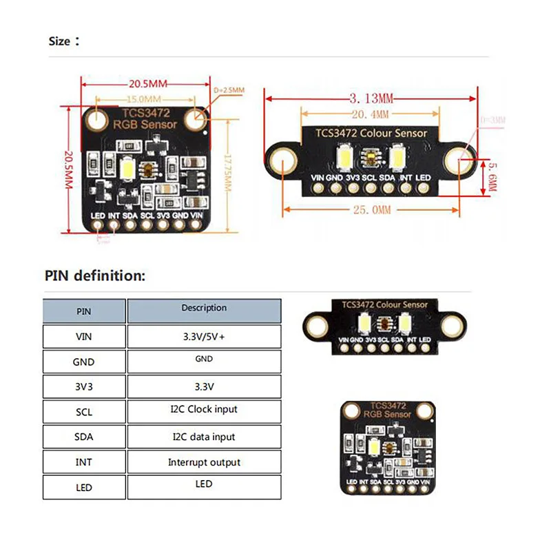 Light Sensor Color Recognition Module IIC for Arduino STM32 DC 3.3/5V CAA