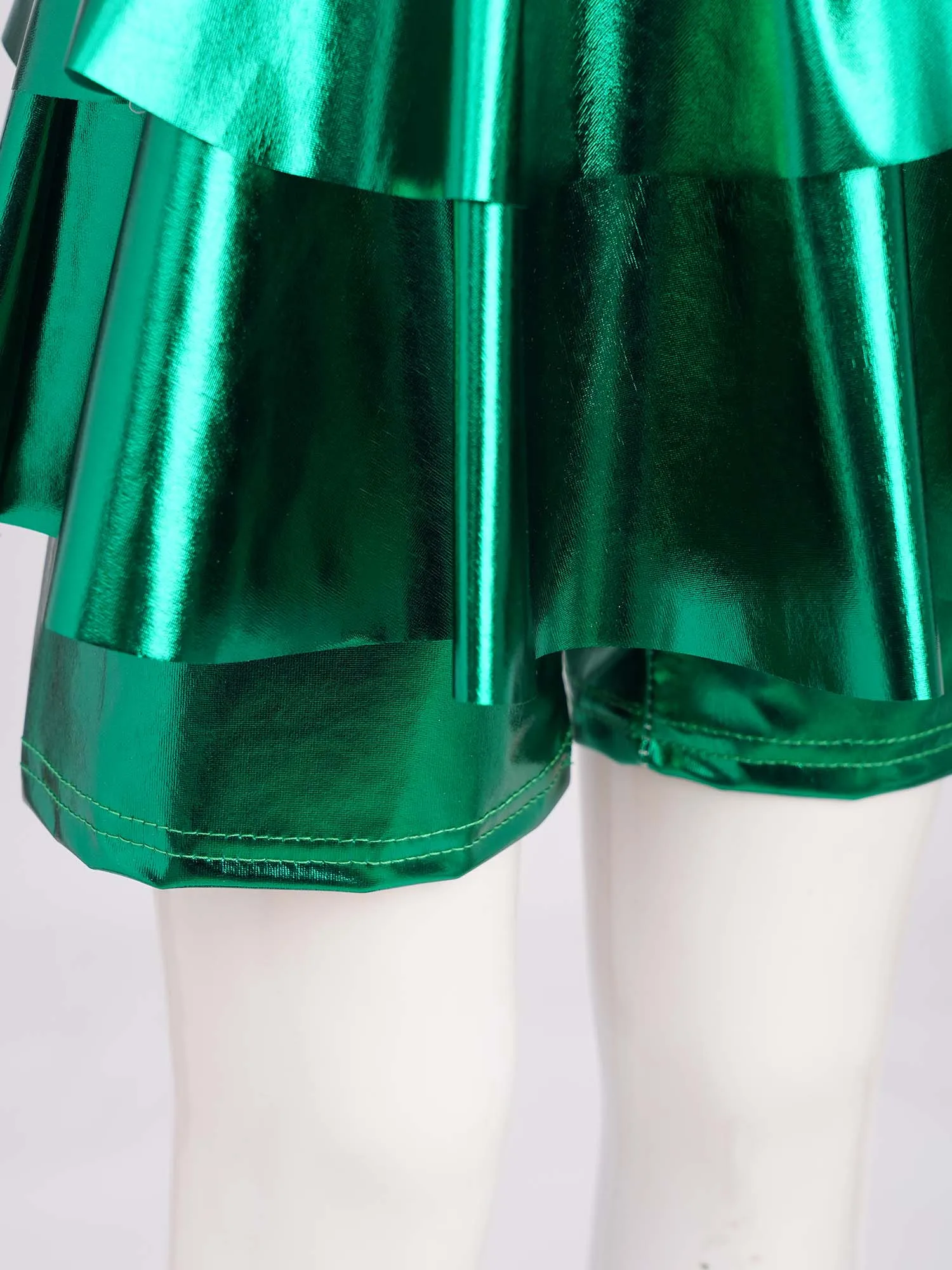 

Kids Girls Shiny Metallic Jazz Ballet Dance Skirted Shorts High Waist Elastic Waist Tiered Culotte for Cheerleading Performance