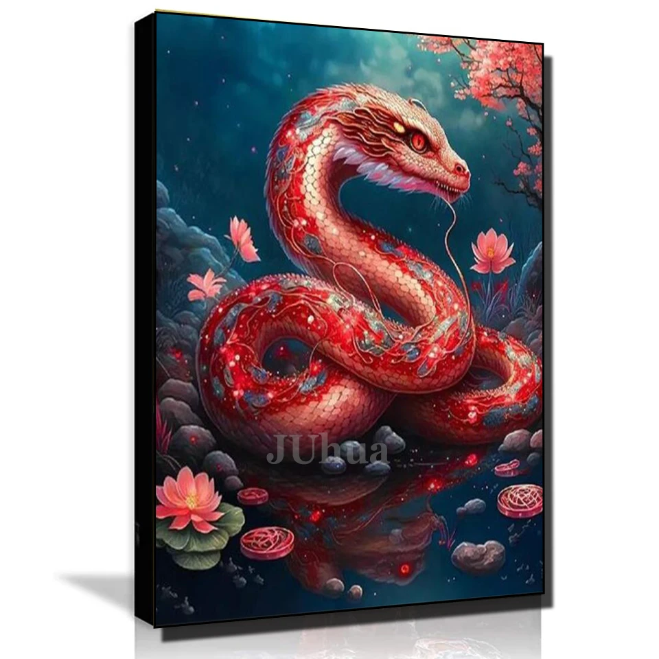 Full Diamond Mosaic Red Snake 5D Diy Art Embroidery Rhinestone Picture Diamond Painting Animal New 2023 Home Decor Gift