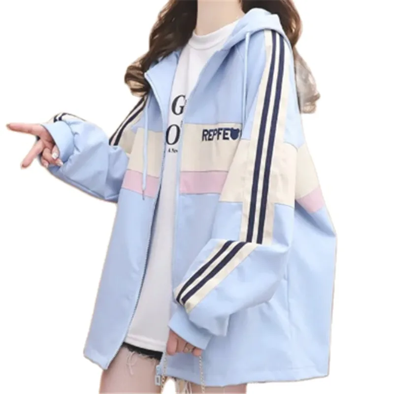 

Spring Autumn Jacker Women 2023 New Fashion Loose Outerwear Long Sleeve Hooded Leisure Coat Zipper Pocket Coats Female