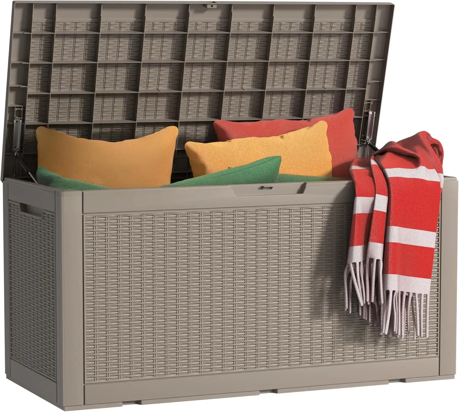 

120 Gallon Outdoor Storage Box Waterproof, UV Resistant Resin Deck Box with Hydraulic Rod, Reinforced Stability for Patio, G