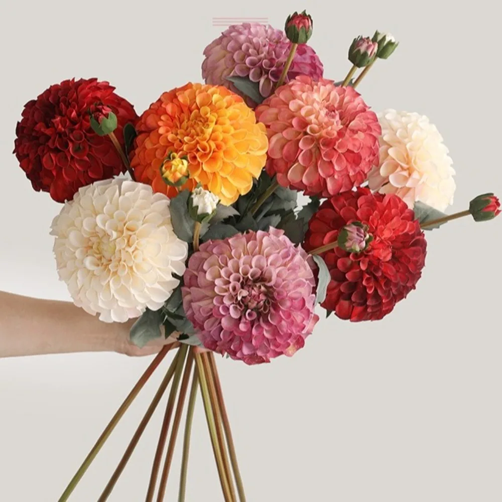 

80cm Artificial Chrysanthemums Branch 2 Heads Real Touch Simulation Dahlia Flowers Handmade Floral Art Silk Fake Flowers