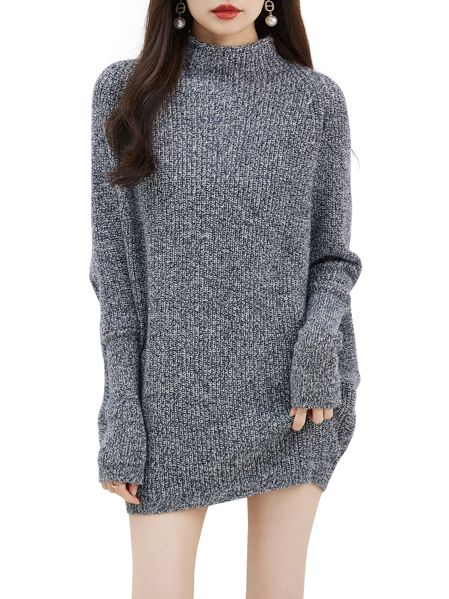 EU Size Turltneck Women\'s Merino Wool Mock Neck Sweater 2023 Fall Winter Oversized Pullover Long Sleeve Knit Top Vintage Sweater