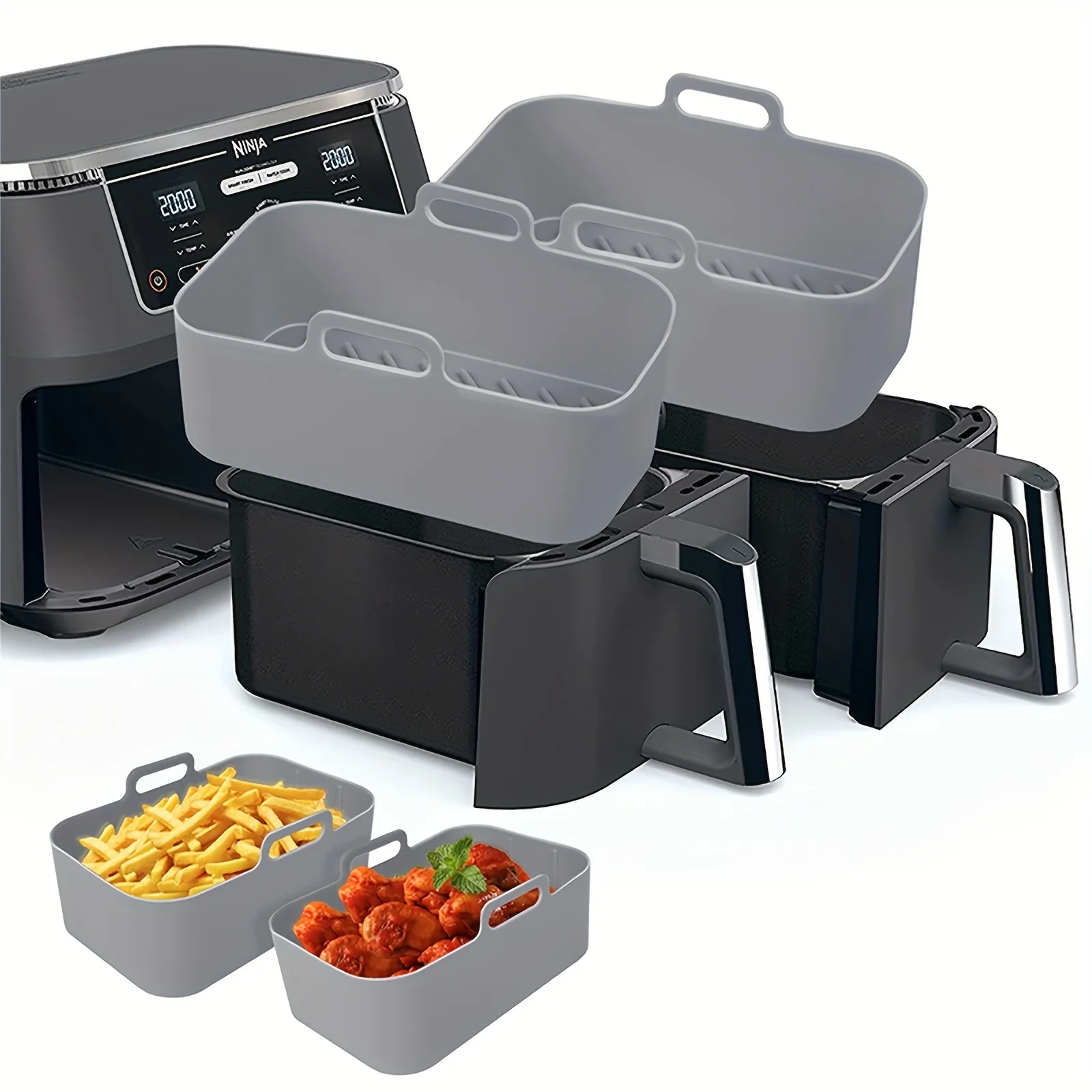 

1/2Pcs Air Fryer Silicone Tray Reusable Ninja Dual Basket Baking Pan Oven Pot Plate Liner Air Fryer Kitchen Fried Accessories