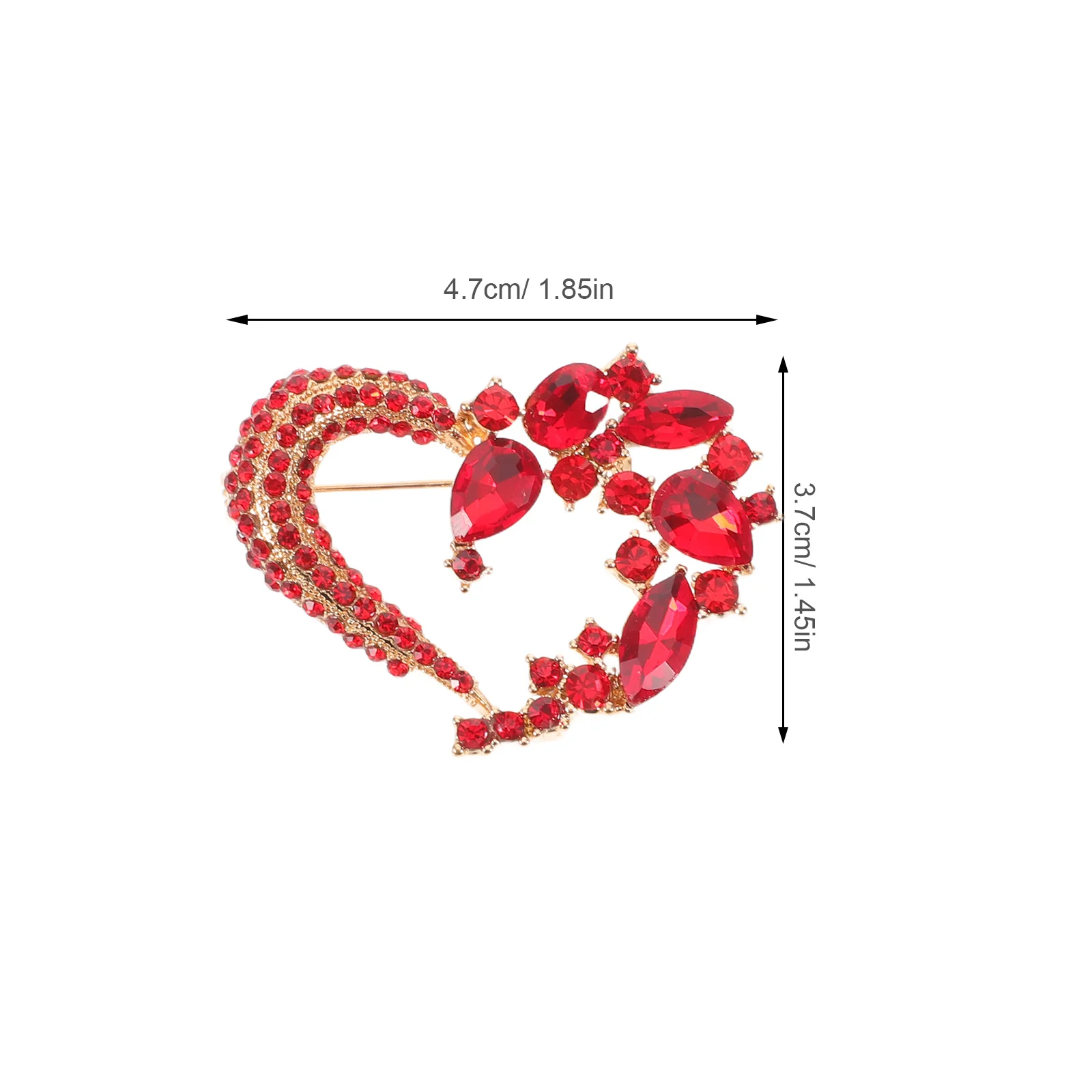 الأحمر حجر الراين القلب بروش عيد الحب وشاح الزفاف شال التلبيب دبوس مجوهرات النساء دبوس بروش دبابيس الزفاف #2