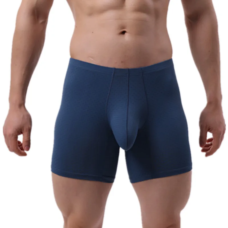 

Мужское нижнее белье, шорты-боксеры, однотонные сетчатые трусы из ледяного шелка, мужские дышащие U-образные выпуклые трусы с мешочком, мужские плавки Cueca Calzoncillo