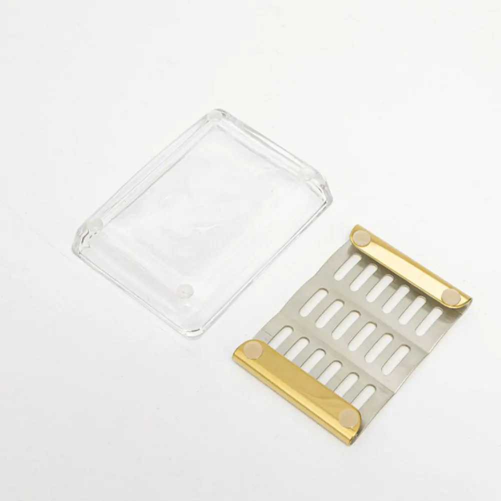 

Rectangular Glass Soap Dish Golden Stainless Steel Tray Bathroom Bar Soap Holder with Self Drain Design Saop Holder