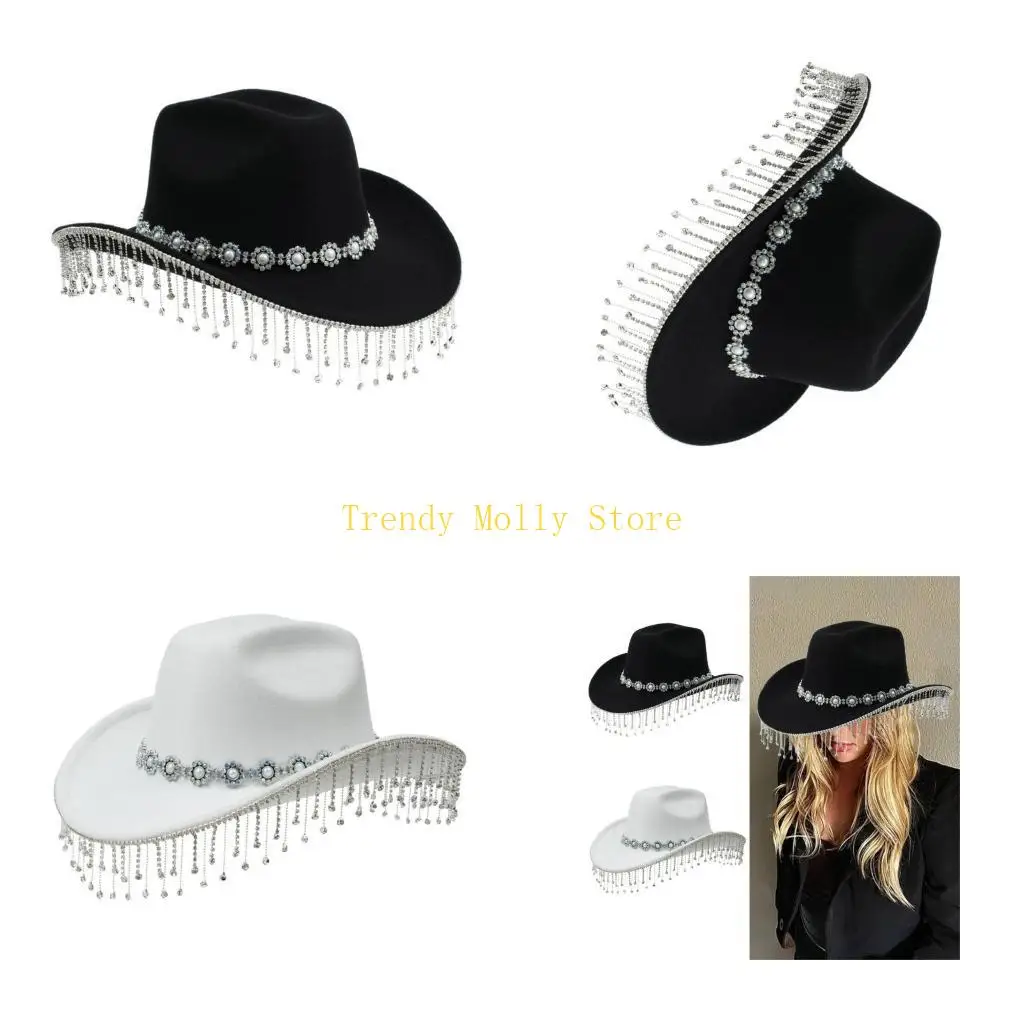 

N5KB Ковбойские шляпы с ручным бисером и бриллиантовыми кистями Хрустальная шляпа для девичника