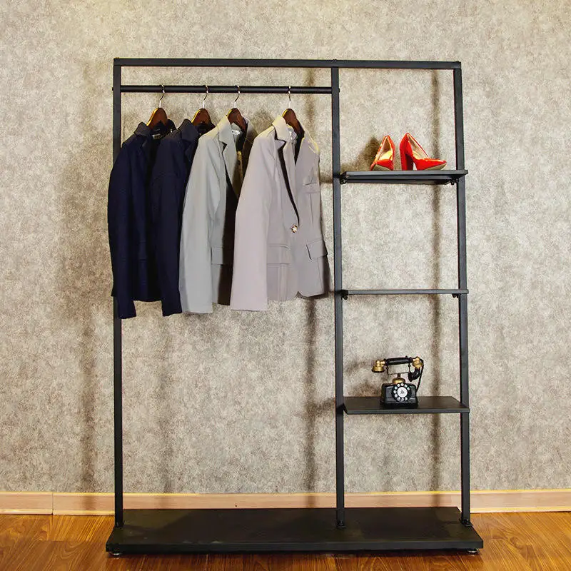 custom.Customized Kids Retail Children  Clothing Racks Floor Standing Black Metal Bag Hanger Stand Clothing Rack with Shelves