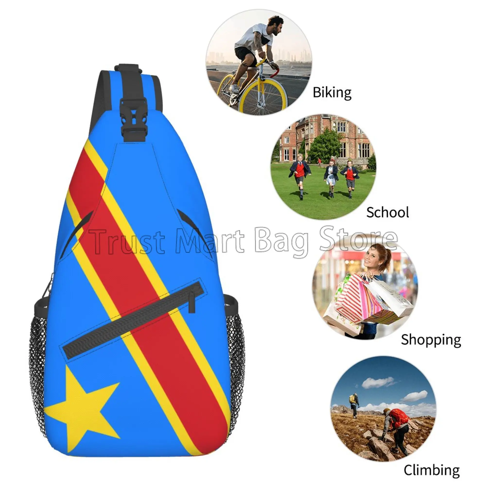 Democratic Republic of Congo Flag Print Chest Bag Casual Sling Bag Crossbody Backpack Lightweight Daypack for Outdoor Sports