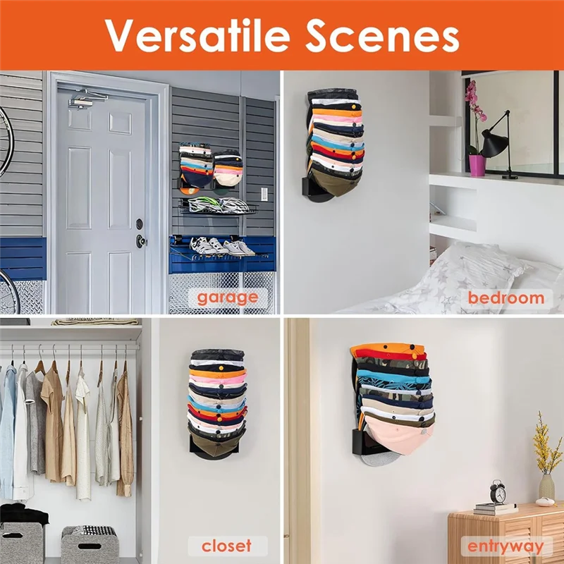 ABKR-2 حزمة رف قبعة أكريليك للجدار، منظم قبعة مثبت على الحائط للخزانة والباب والجراج وغرفة النوم