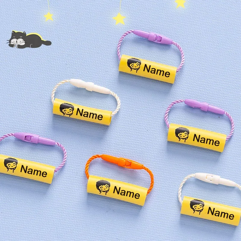 20pcs Customized Name Ring Pendant Baby Shoes School Bag Cup Clothes Name Tag Waterproof Hang Tag Rope Baby Name Circle for Kids