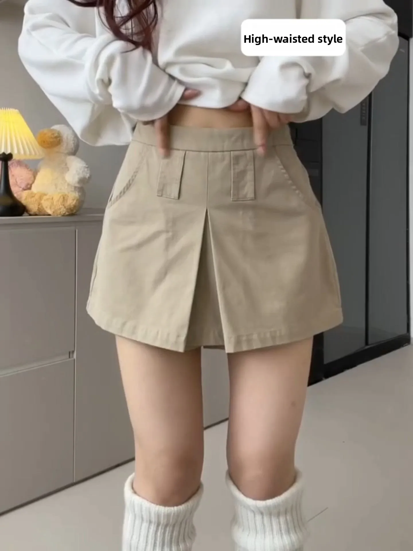 Retro Khaki Workwear  Skirt Women's Spring Summer New Style Versatile Slimming Sexy Commute A-Line Half-length Skirt