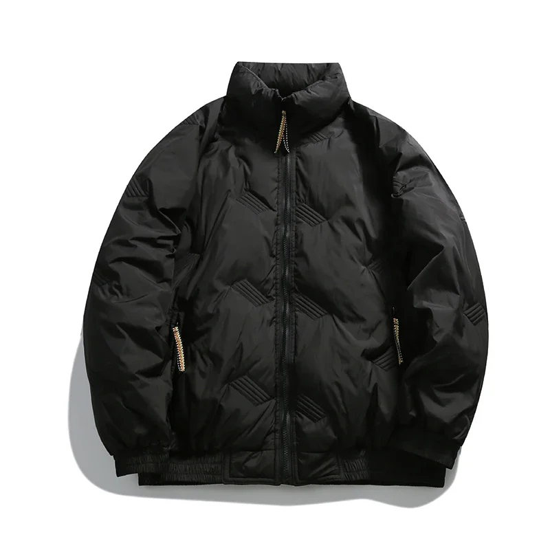 Mens Winter Padded Jackets Zipper Solid Color Stand Collar Lightweight Parkas Male Vintage Thicken Warm Outwear Loose Casual