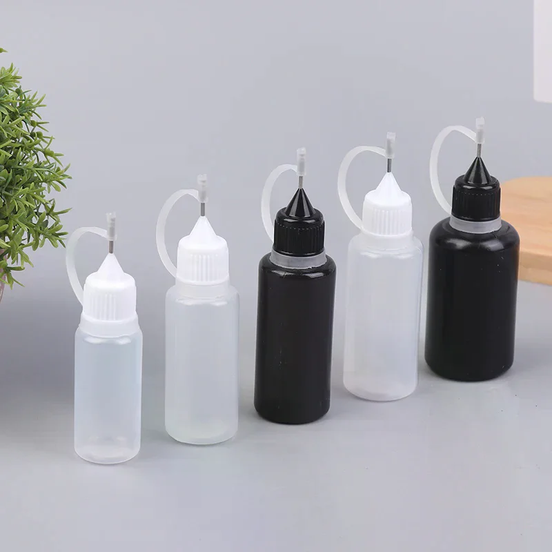 10/20PC DIY Quilling Tool Empty Needle Tip Glue Bottle With Black Cap Liquid Dropper Containers With Silicone Rings For Crafting