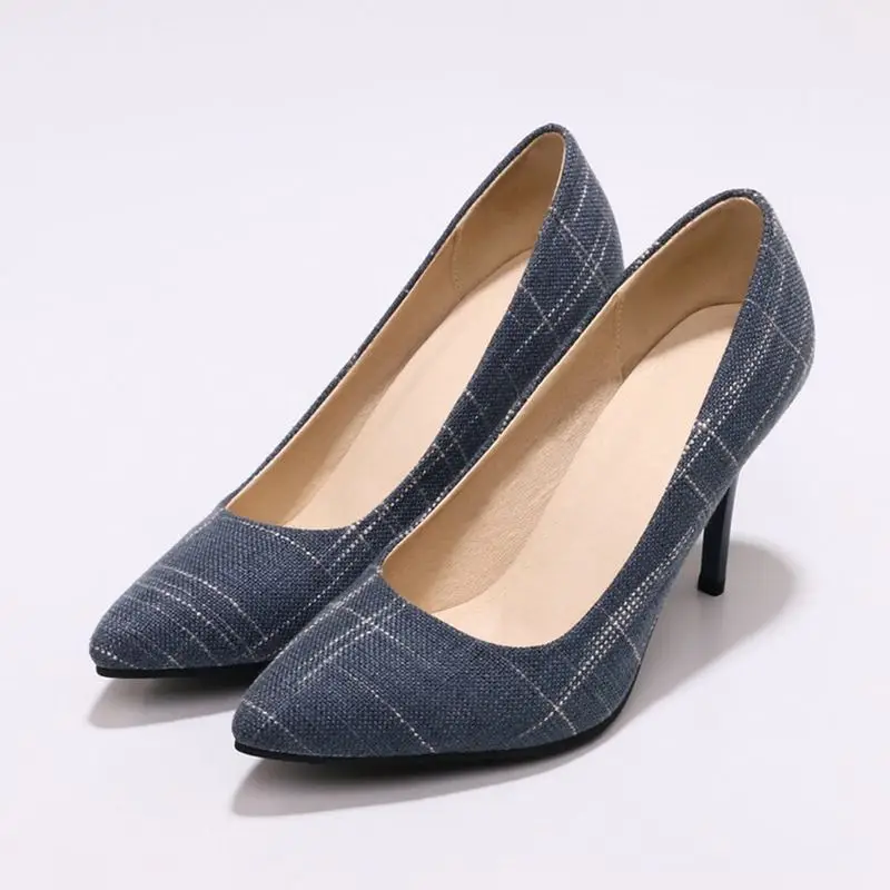 

ASILETO Brand Denim Women Pumps Shoes High Heels Pointed Toe Blue Jeans Party Lady 9CM Stilettos Sapatos Chaussures Size 50 S304